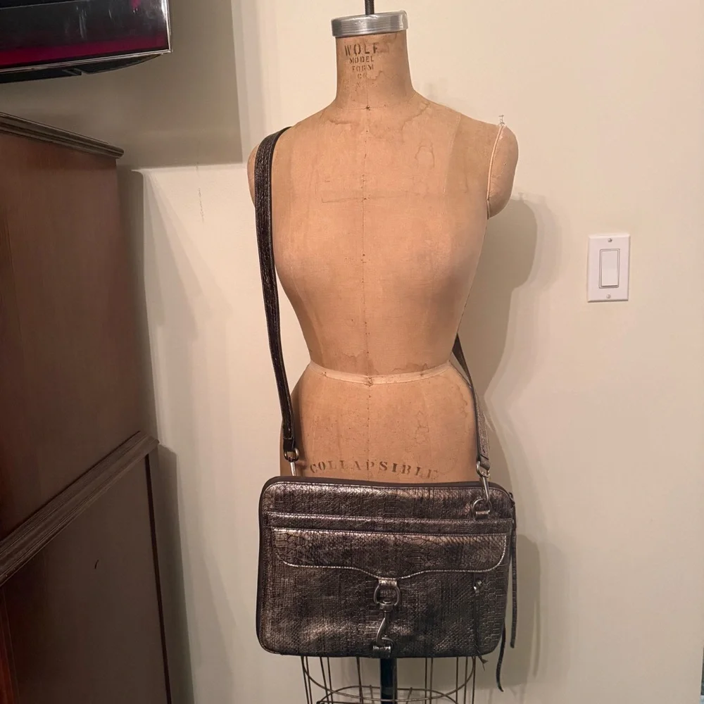 Rebecca Minkoff MAC Metallic Snakeskin Printed Laptop Crossbody Bag